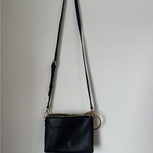 Thacker Black Crossbody Leather Bag with Wristlet